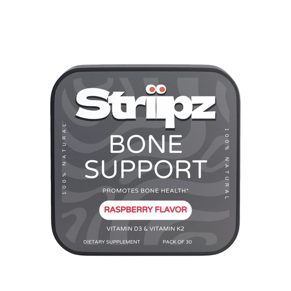 Striipz Bone Support supplement packaging on a white background