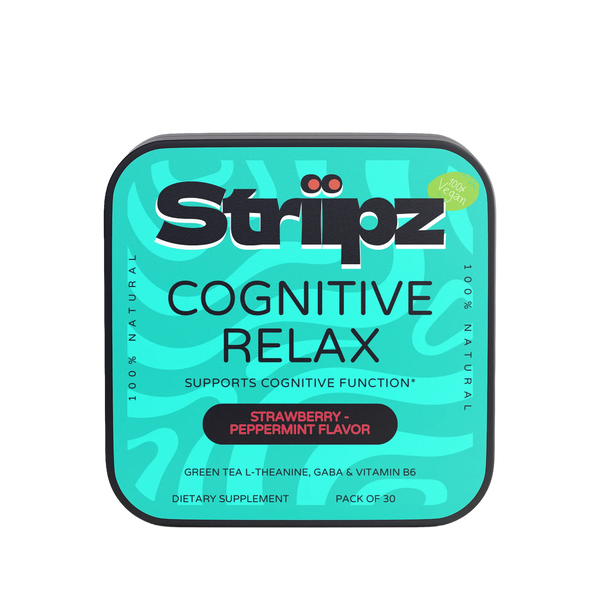 Striipz Cognitive Relax supplement packaging on a white background