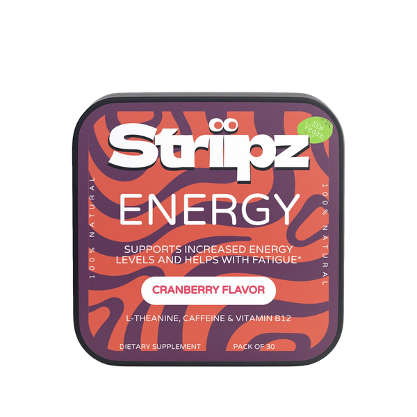 Energy dietary supplement packaging with cranberry flavor on a white background