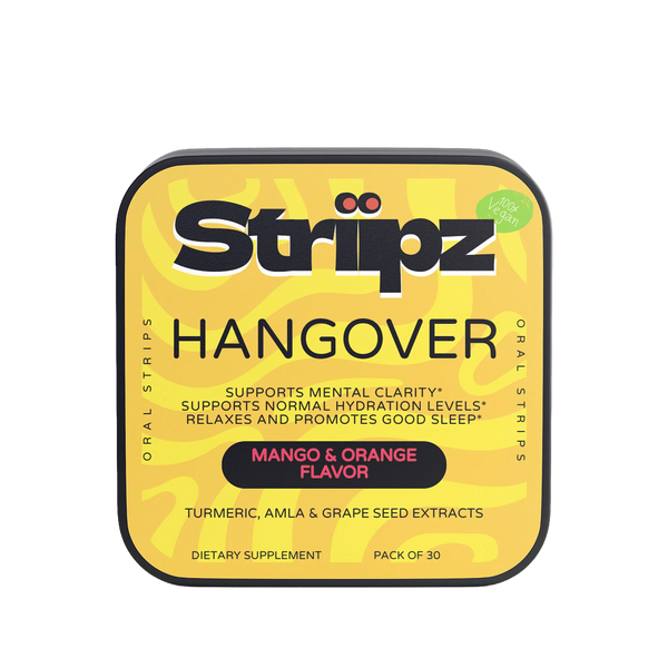 Striiipz Hangover relief product packaging on a white background