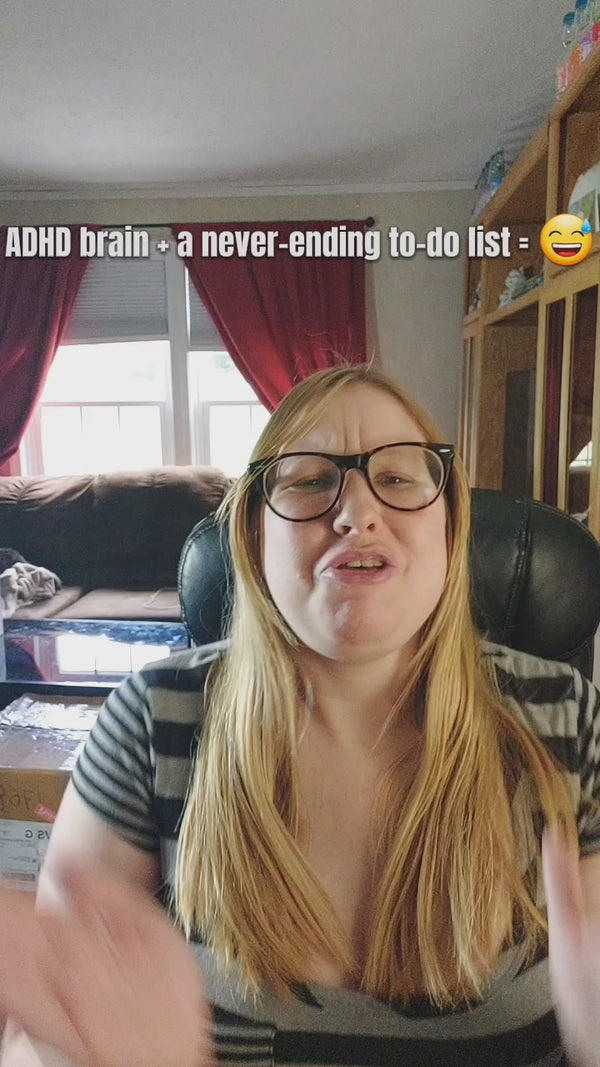 Woman showcasing Striipz Mushroom Focus supplement in a personal lifestyle video