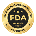 FDA approval seal with gold border and black center