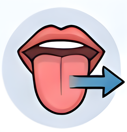 Illustration of a tongue with a blue arrow pointing to it on a light gray background