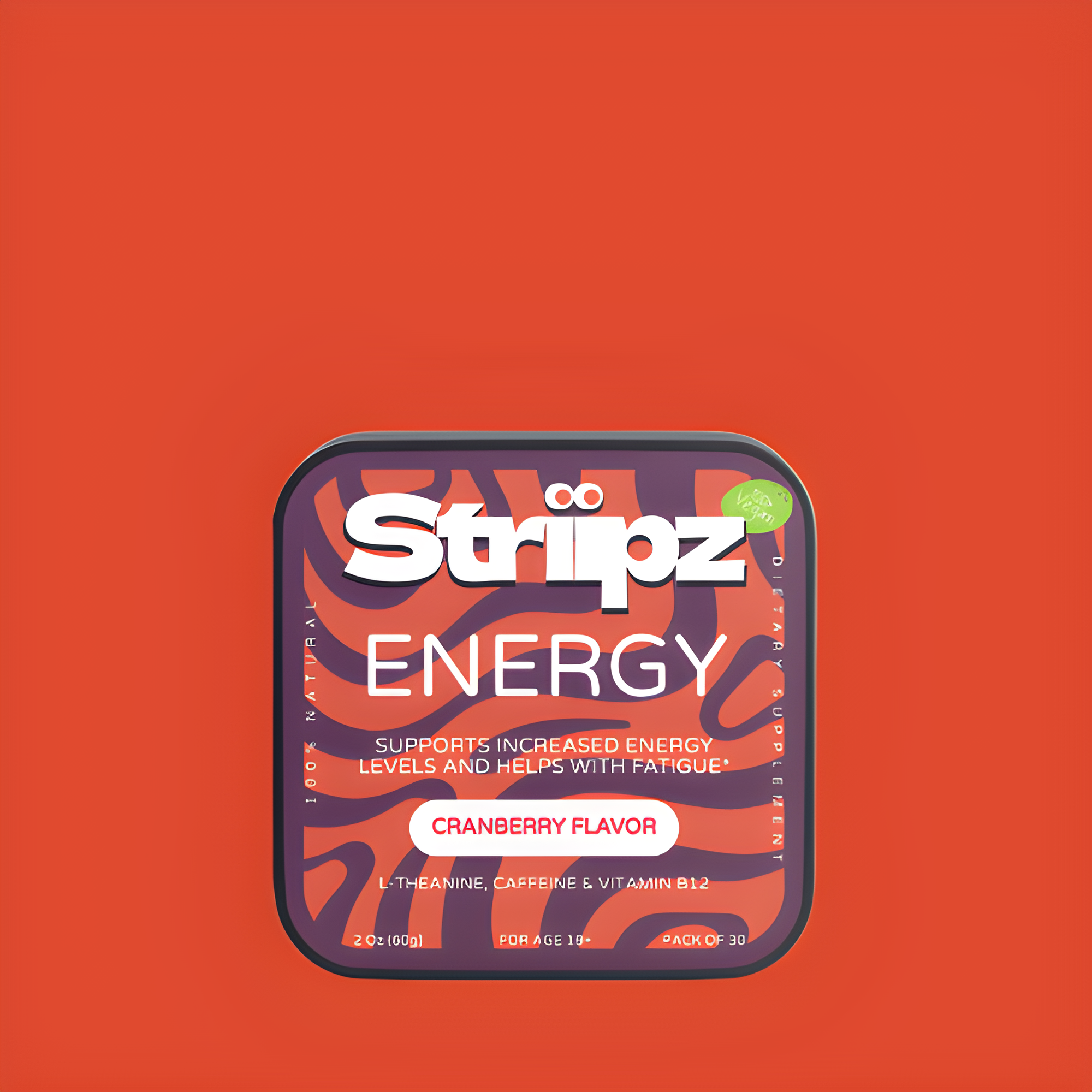 Striipz energy supplement packaging on a orange background